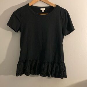 J. Crew Black Ruffled Short Sleeve T-Shirt